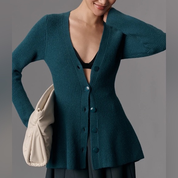 NWT Anthropologie Maeve Hourglass Cardigan Sweater in Turquoise. Size Small - Picture 1 of 6